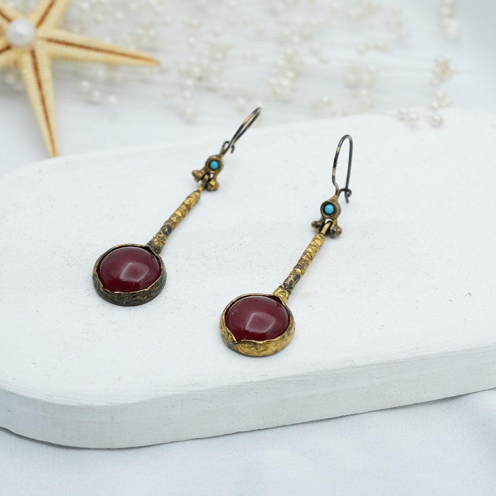 Ruby Earrigs, Gold Plated Earrigs, Gemstone Earrigns, Red Ruby Gemstone Art Deco Drop Earrings, Handmade Earrigs For Women