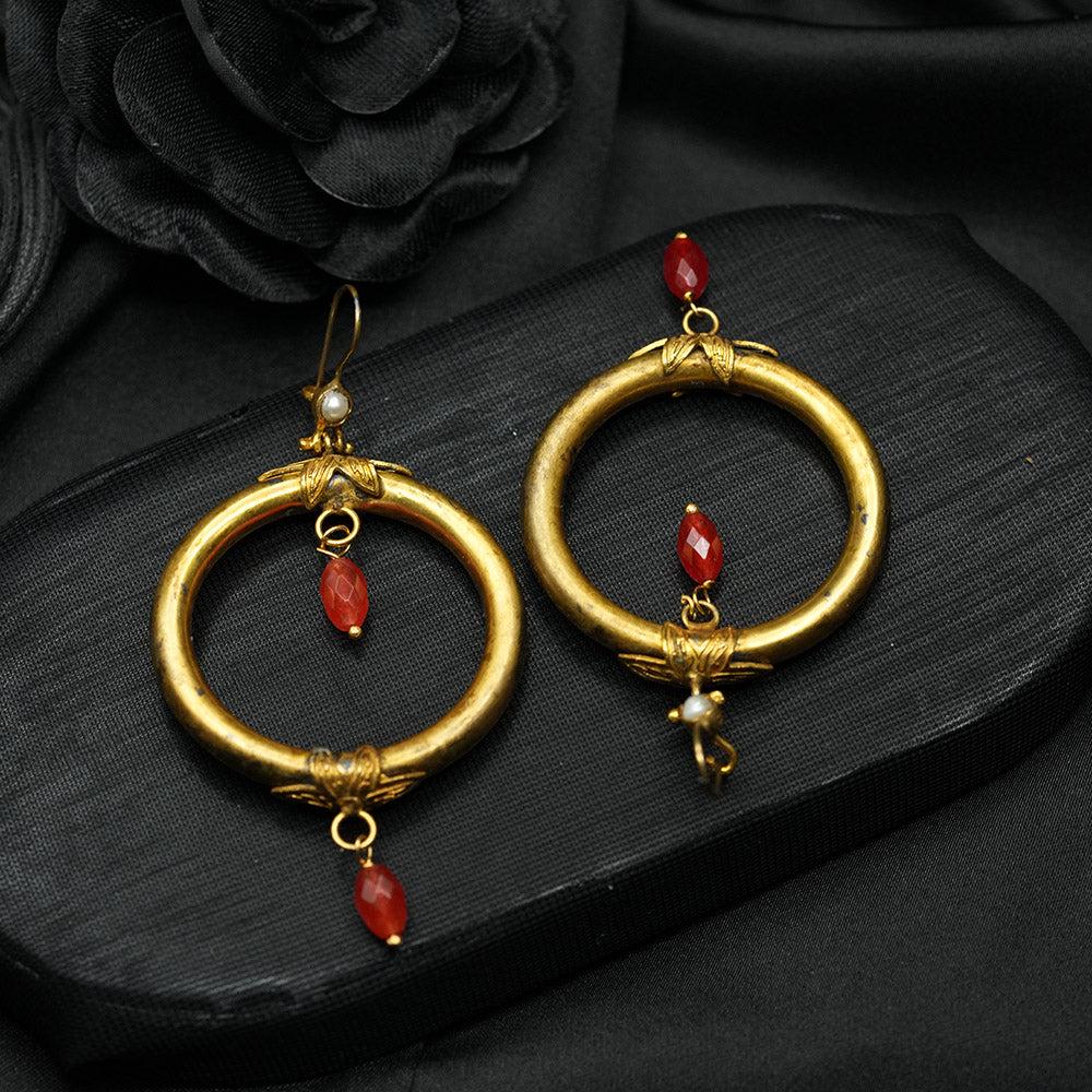 Hoop Earrings, Handmade Authentic Earrings, Stylish Large Hand Created Berber Hoop Earrings, Red Earrings