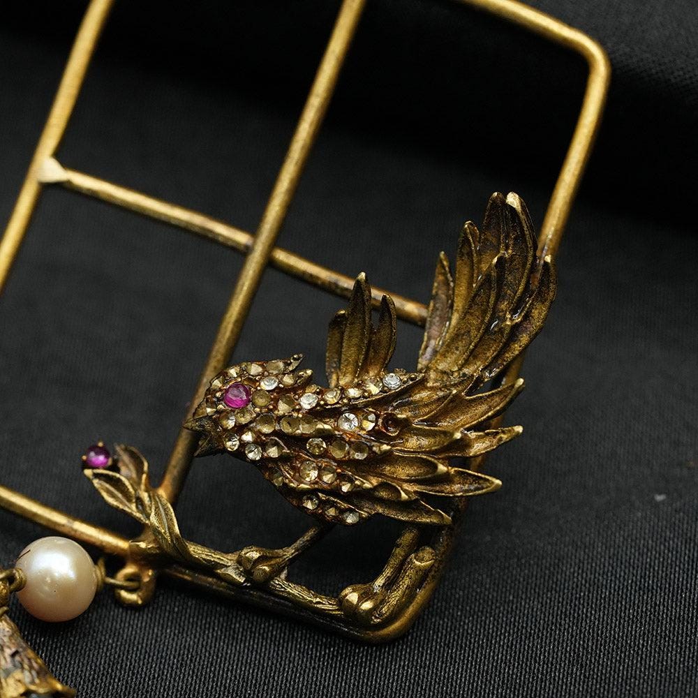 Pearl Necklace, Pearl Gold Plated Necklace, Hand Crafted Natural Pearl Matinee Bird Pendant Necklace With Tassel, White Pearl necklace