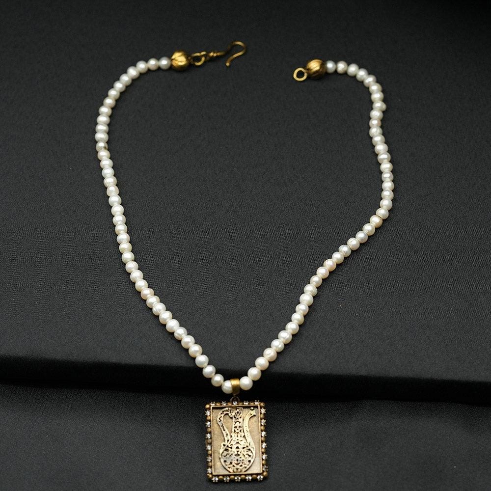 Pearl Necklace, Pearl Gold Plated Necklace, Pearl and Zircon Charm Pendant Necklace, Handmade Necklace For Womens, White Pearl necklace