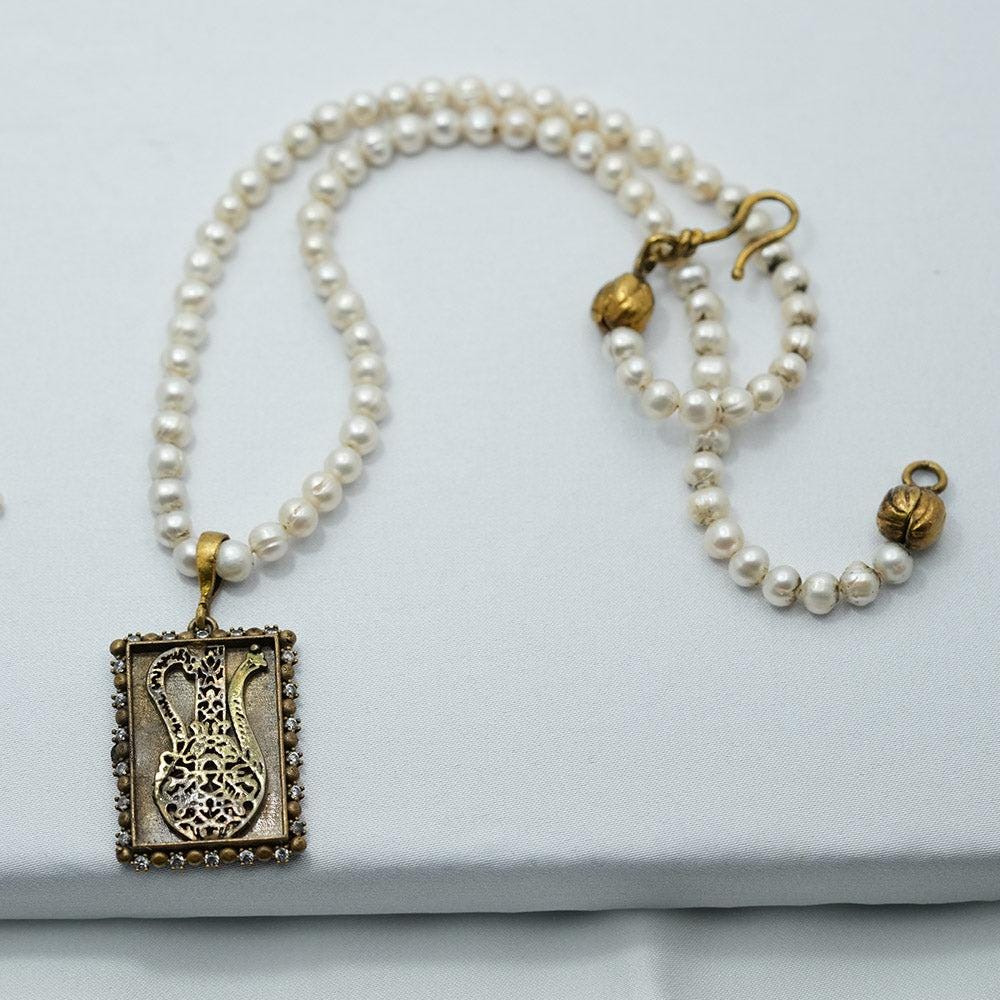 Pearl Necklace, Pearl Gold Plated Necklace, Pearl and Zircon Charm Pendant Necklace, Handmade Necklace For Womens, White Pearl necklace