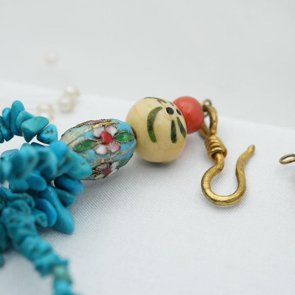 Turquoise Necklace, Gemstone Jewelry, Multi Layer Beaded Blue Turquoise Torsade Women Necklace, Mothers Day Gift Girlfriend Friend