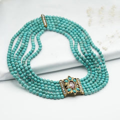 Choker Necklace, Beaded Turquoise Choker, Turquoise Necklace, Natural Turquoise Multi Layer Victorian Choker Necklace, Handmade Necklace