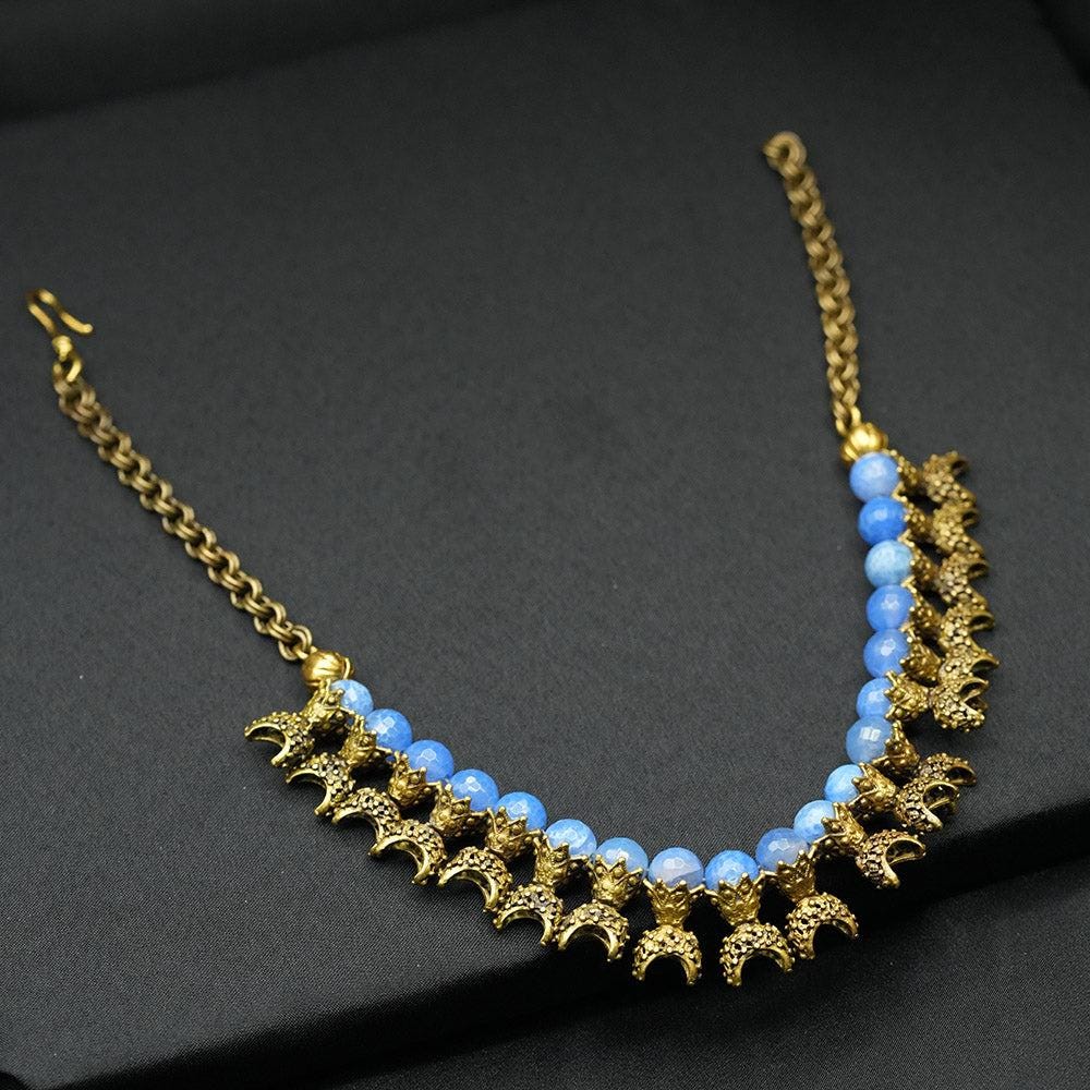Handmade Necklace, Beaded Aquamarine Necklace, Aquamarine Choker For Women, Ottoman Style Authentic Necklace, Turkish Jewelry