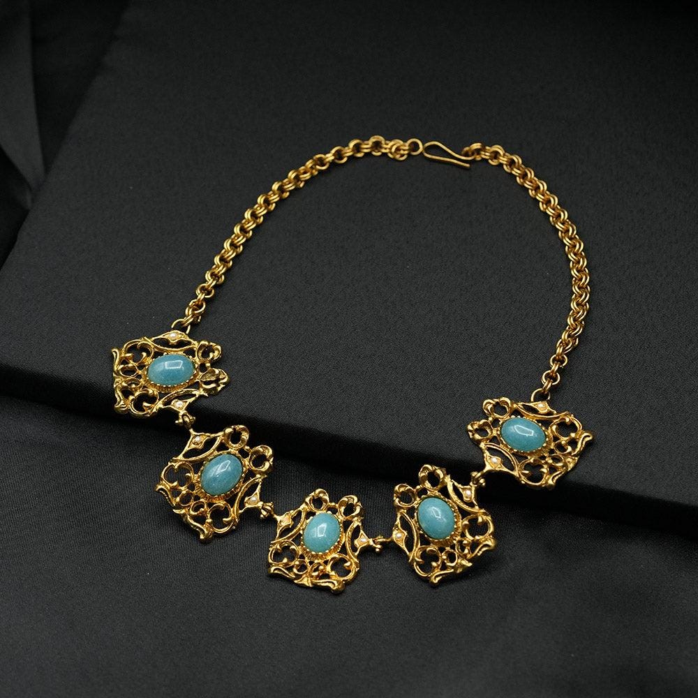 Aquamarine Necklace, Brass Pendant, Raw Aquamarine Necklace, Stunning Hand Carved  Aquamarine Choker Necklace, Handmade Necklace
