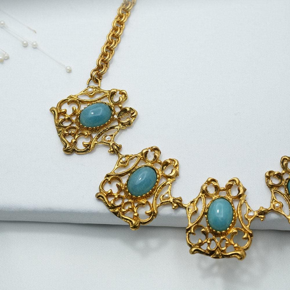 Aquamarine Necklace, Brass Pendant, Raw Aquamarine Necklace, Stunning Hand Carved  Aquamarine Choker Necklace, Handmade Necklace