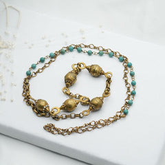 Turquoise Necklace, Turquoise Choker, Long Chain Necklace, Gold Plated Brass Necklace, Handmade Necklace, Gift Mom Birthday, Gift Girlfriend