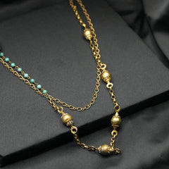 Turquoise Necklace, Turquoise Choker, Long Chain Necklace, Gold Plated Brass Necklace, Handmade Necklace, Gift Mom Birthday, Gift Girlfriend