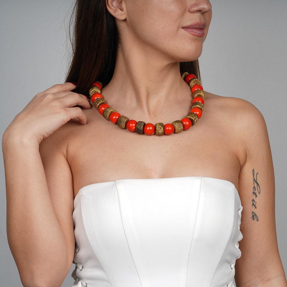 Red Coral Beaded Choker Necklace For Women, Beautiful Berber Necklace, Handmade Necklace, Coral Necklace, Coral Jewelry, Turkish Jewelry
