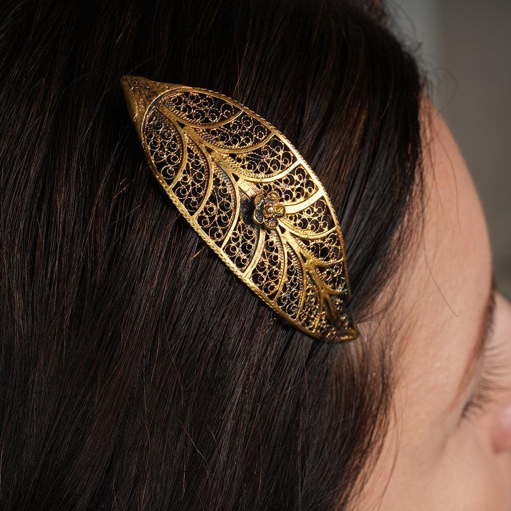 Leaf Hair Comb, Bridal Hair Clip, Wedding Hair Accessories, Vintage Style Hair Comb, Handmade Leafed Filigree Hair Jewelry