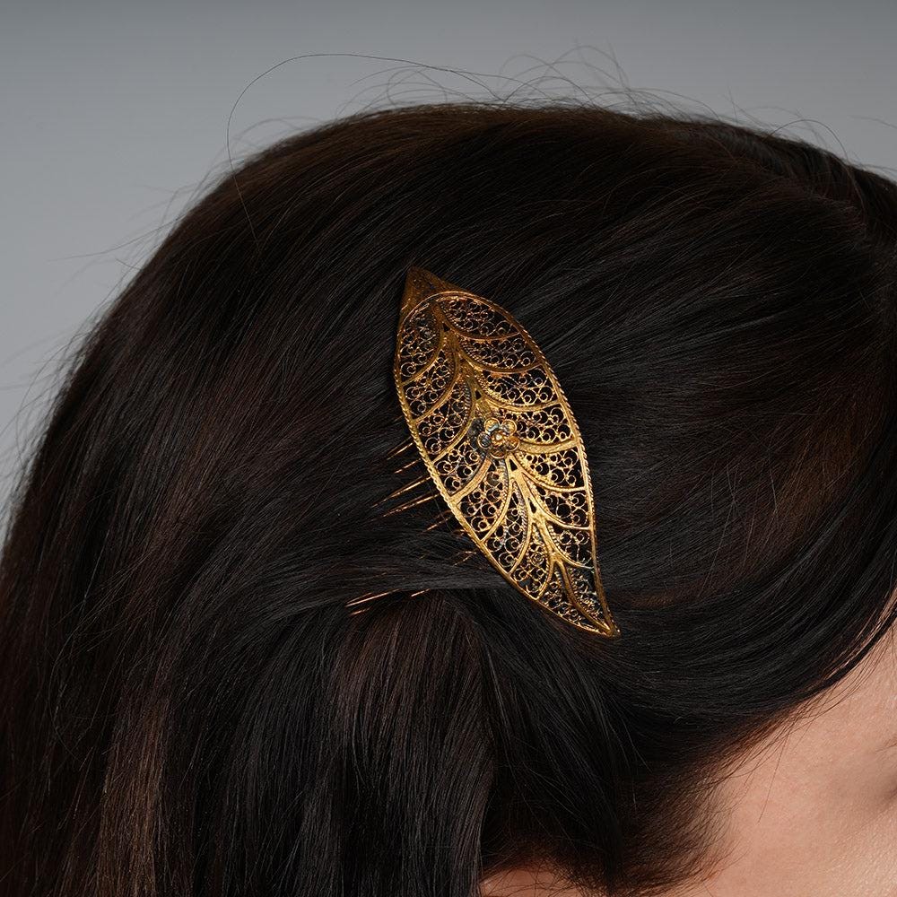 Leaf Hair Comb, Bridal Hair Clip, Wedding Hair Accessories, Vintage Style Hair Comb, Handmade Leafed Filigree Hair Jewelry