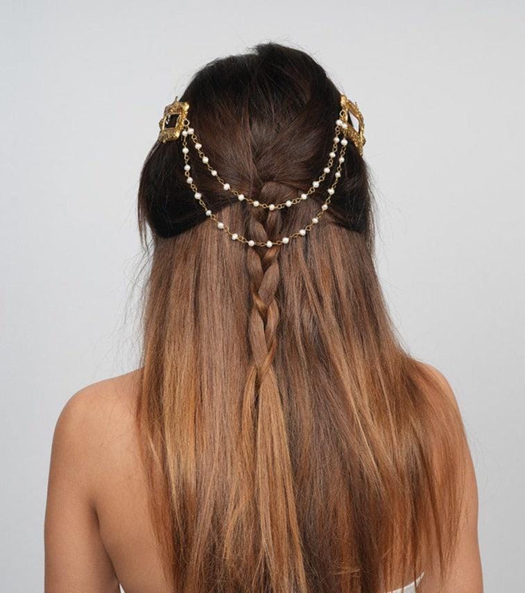 Bridal Hair Comb, Unique Helen Bridal Style Gold Bridal Hair Comb With Pearls, Gold Bridal Hair Comb, Boho Bridal Hair Comb