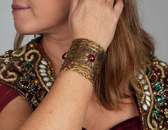 Hand Carved Cuff, Handmade Bracelet, Ruby Stone Bracelet, Gold Plated Cuff Bracelet, Turkish Handmade Jewelry, Ottoman Bracelet