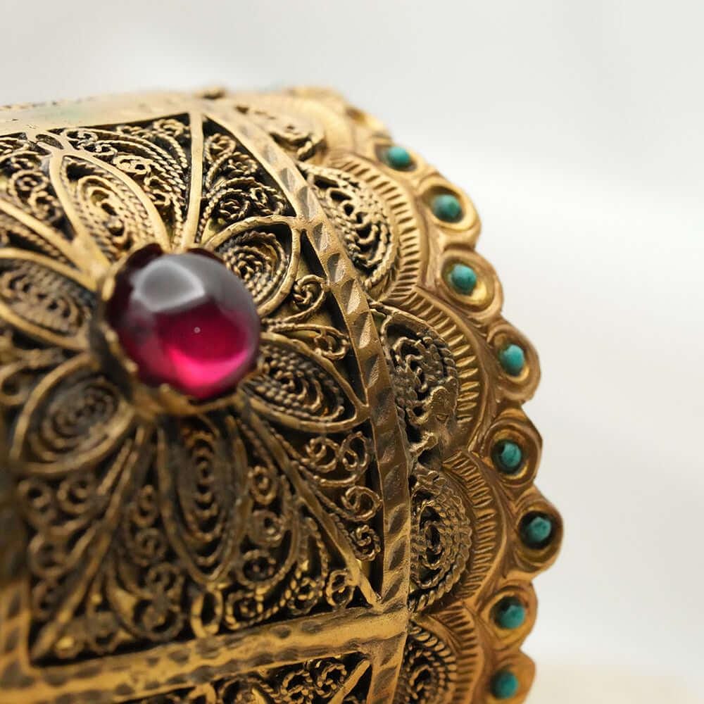 Hand Carved Cuff, Handmade Bracelet, Ruby Stone Bracelet, Gold Plated Cuff Bracelet, Turkish Handmade Jewelry, Ottoman Bracelet