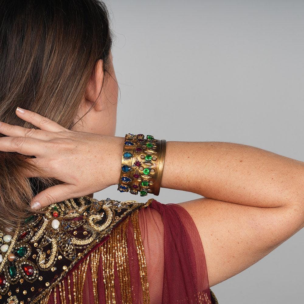 Hand Carved Cuff, Hammered Multi Color Cabochon Cut Zircon Cuff Bracelet Jewellery
