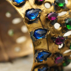 Hand Carved Cuff, Hammered Multi Color Cabochon Cut Zircon Cuff Bracelet Jewellery