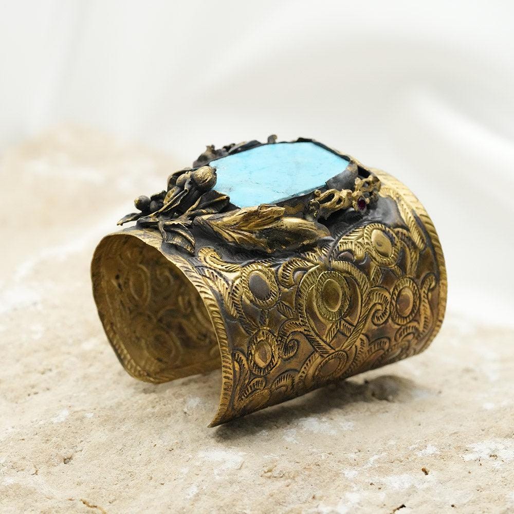 Hand Carved Cuff, Handmade Braclet Cuff, Oxidised Hammered Cuff Bracele With Turquoise Stone Bracelet, Turkish Jewelry Bracelet