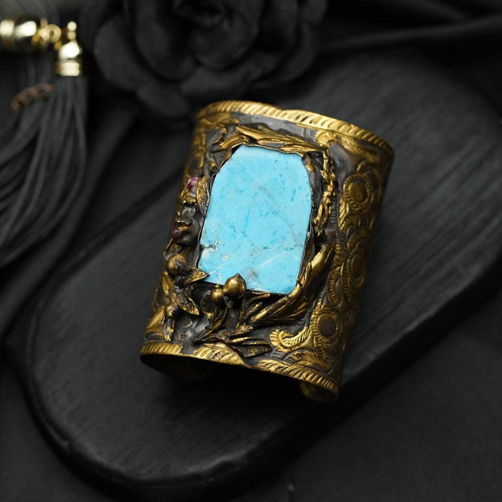 Hand Carved Cuff, Handmade Braclet Cuff, Oxidised Hammered Cuff Bracele With Turquoise Stone Bracelet, Turkish Jewelry Bracelet