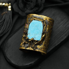 Hand Carved Cuff, Handmade Braclet Cuff, Oxidised Hammered Cuff Bracele With Turquoise Stone Bracelet, Turkish Jewelry Bracelet
