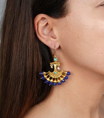 Handmade Dangling Earrings, Chandelier Earrings, Big Gold Purple Gemstone Amethyst  Earrings, Handmade Turkish Jewelery, Artisan Jewelery