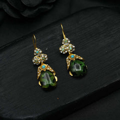 Green Earrings, Green Stone Earrings, Fancy Emerald Gemstone Statement Ottoman Tear Drop Earrings