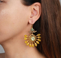 Dangling Earrings, Handcreated Yellow Ageta Earrings, Handmade Beaded Chandelier Stlish Earrings, Turkish Earrings, Chandelier Earrings