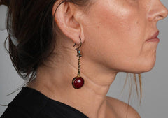 Ruby Earrigs, Gold Plated Earrigs, Gemstone Earrigns, Red Ruby Gemstone Art Deco Drop Earrings, Handmade Earrigs For Women