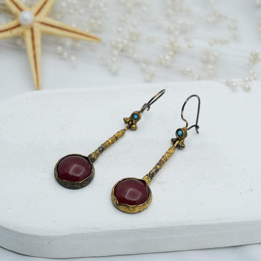 Ruby Earrigs, Gold Plated Earrigs, Gemstone Earrigns, Red Ruby Gemstone Art Deco Drop Earrings, Handmade Earrigs For Women
