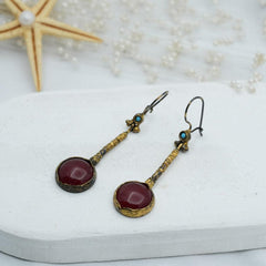 Ruby Earrigs, Gold Plated Earrigs, Gemstone Earrigns, Red Ruby Gemstone Art Deco Drop Earrings, Handmade Earrigs For Women