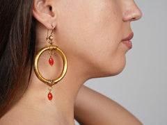 Hoop Earrings, Handmade Authentic Earrings, Stylish Large Hand Created Berber Hoop Earrings, Red Earrings
