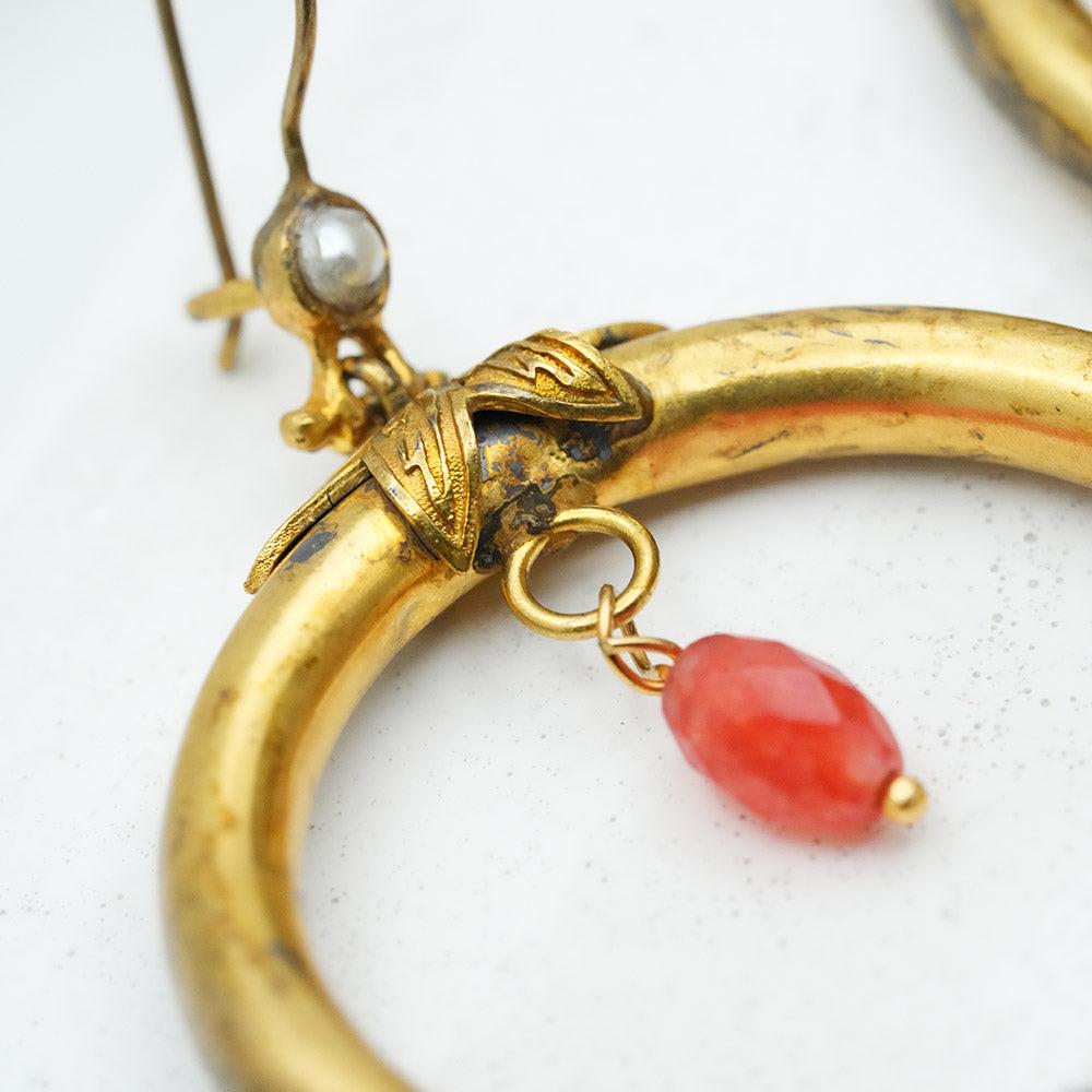 Hoop Earrings, Handmade Authentic Earrings, Stylish Large Hand Created Berber Hoop Earrings, Red Earrings