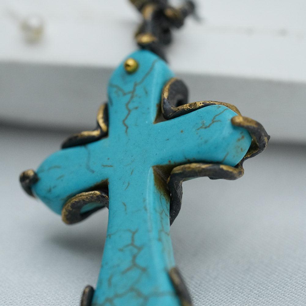 Cross earrigns, Cross Earrings Big, Gemstone Cross Earrings, Unique Large Blue Turquoise Gemstone Cross Earrings,  Dangle Cross Earrings
