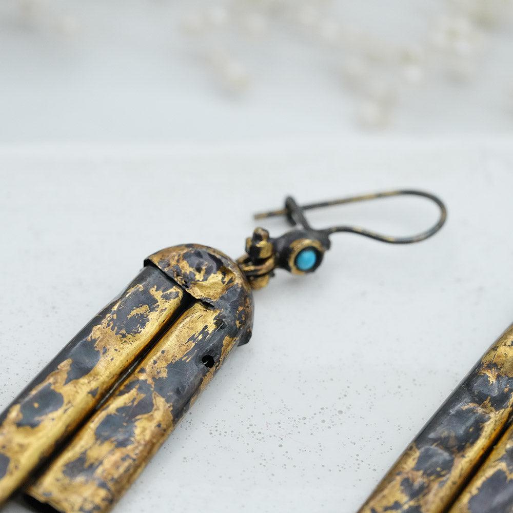 Unique Earrings, Gold Statement Dangle Drop Earrings, Yellow Gold Statement Dangle Bell Earrings, Birthday Graduation Gift for Her