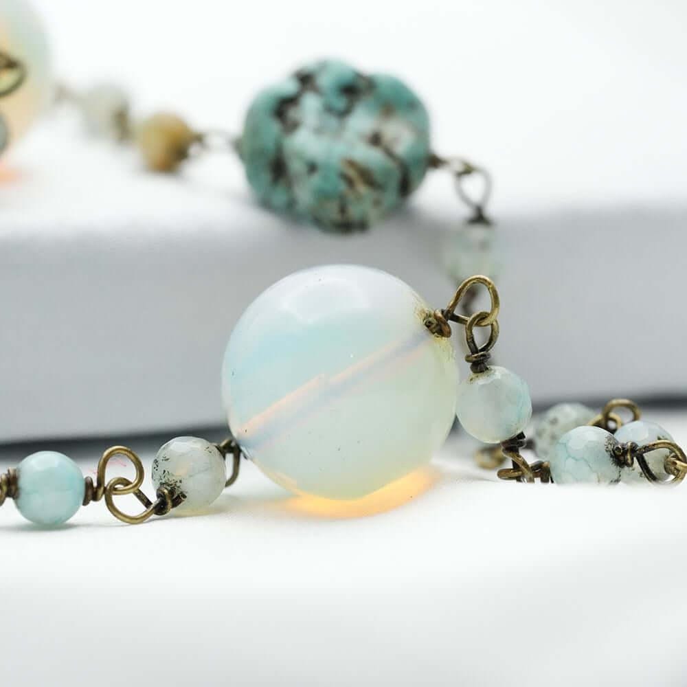 Handmade Necklace, Moonstone Necklace, Two Strand Ethnic Station Gold Chain Necklace, Long Pendant Necklace, Turkish Jewelry
