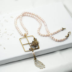 Pearl Necklace, Pearl Gold Plated Necklace, Hand Crafted Natural Pearl Matinee Bird Pendant Necklace With Tassel, White Pearl necklace