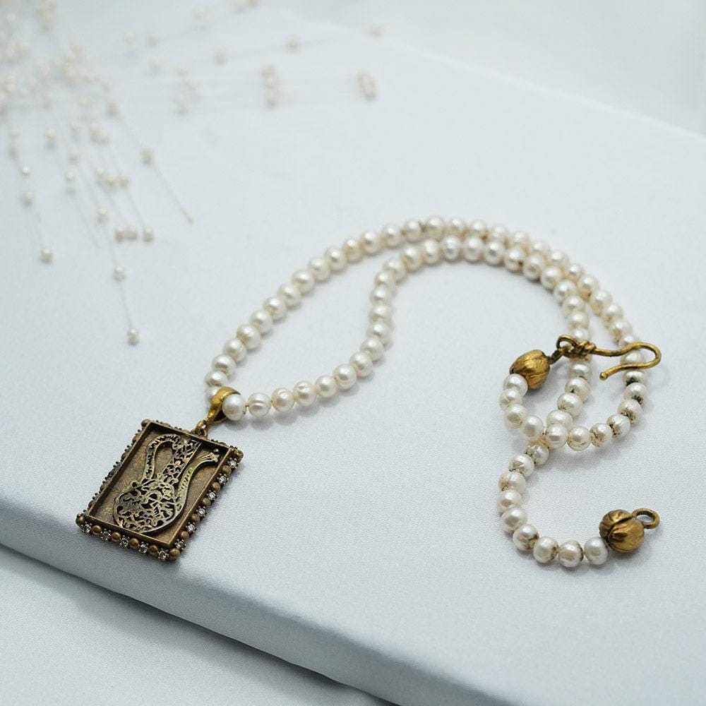 Pearl Necklace, Pearl Gold Plated Necklace, Pearl and Zircon Charm Pendant Necklace, Handmade Necklace For Womens, White Pearl necklace