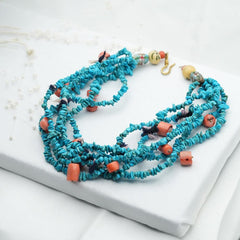 Turquoise Necklace, Gemstone Jewelry, Multi Layer Beaded Blue Turquoise Torsade Women Necklace, Mothers Day Gift Girlfriend Friend