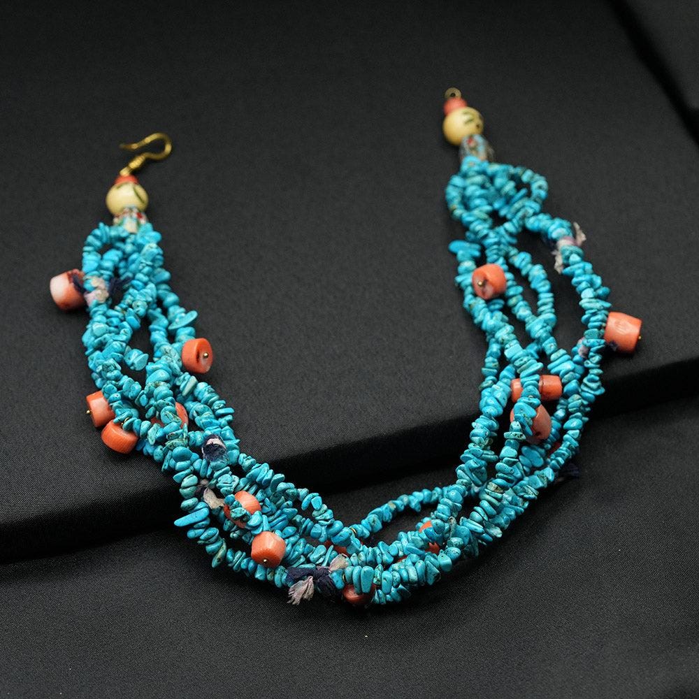 Turquoise Necklace, Gemstone Jewelry, Multi Layer Beaded Blue Turquoise Torsade Women Necklace, Mothers Day Gift Girlfriend Friend