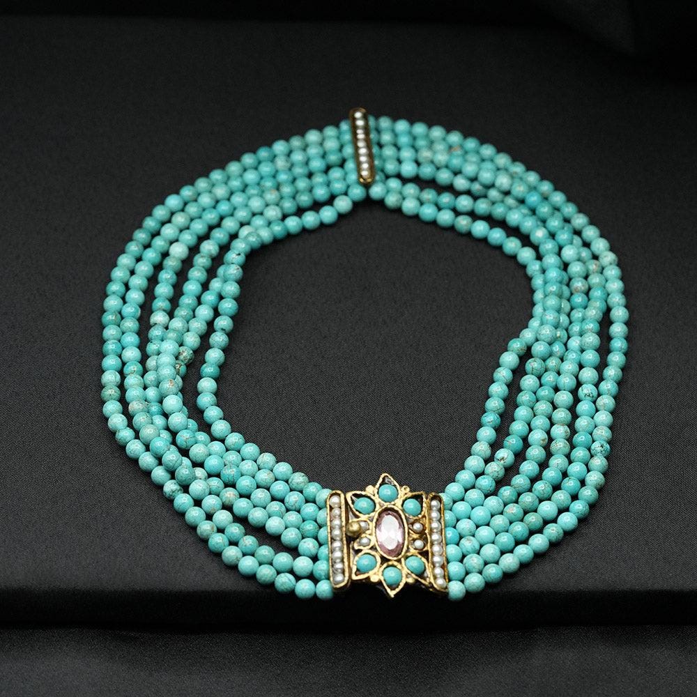 Choker Necklace, Beaded Turquoise Choker, Turquoise Necklace, Natural Turquoise Multi Layer Victorian Choker Necklace, Handmade Necklace