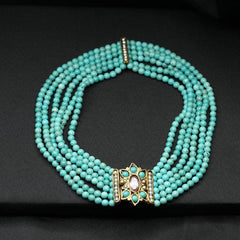 Choker Necklace, Beaded Turquoise Choker, Turquoise Necklace, Natural Turquoise Multi Layer Victorian Choker Necklace, Handmade Necklace