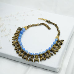 Handmade Necklace, Beaded Aquamarine Necklace, Aquamarine Choker For Women, Ottoman Style Authentic Necklace, Turkish Jewelry