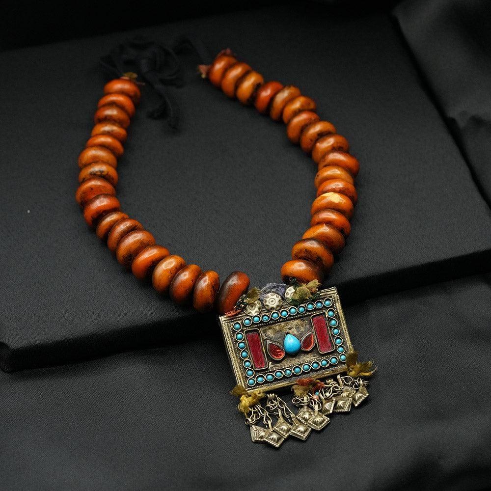 Ethnic Beaded Necklace, Stunning Pendant Boho Tribal Catherine Beaded Thread Necklace, Handmade Necklace, Turkish jewelry