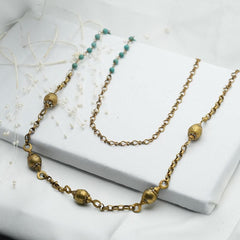 Turquoise Necklace, Turquoise Choker, Long Chain Necklace, Gold Plated Brass Necklace, Handmade Necklace, Gift Mom Birthday, Gift Girlfriend