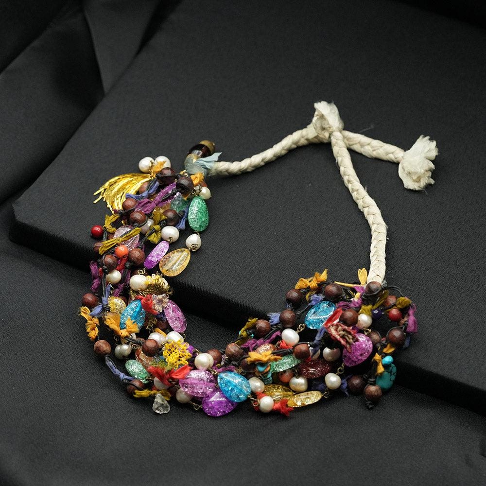 Ethnic Bib Necklace, Recycled Colouful Glass Beaded Amazigh Moroccan Bib Necklace, Handmade Necklace, Necklace For Women