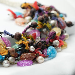 Ethnic Bib Necklace, Recycled Colouful Glass Beaded Amazigh Moroccan Bib Necklace, Handmade Necklace, Necklace For Women