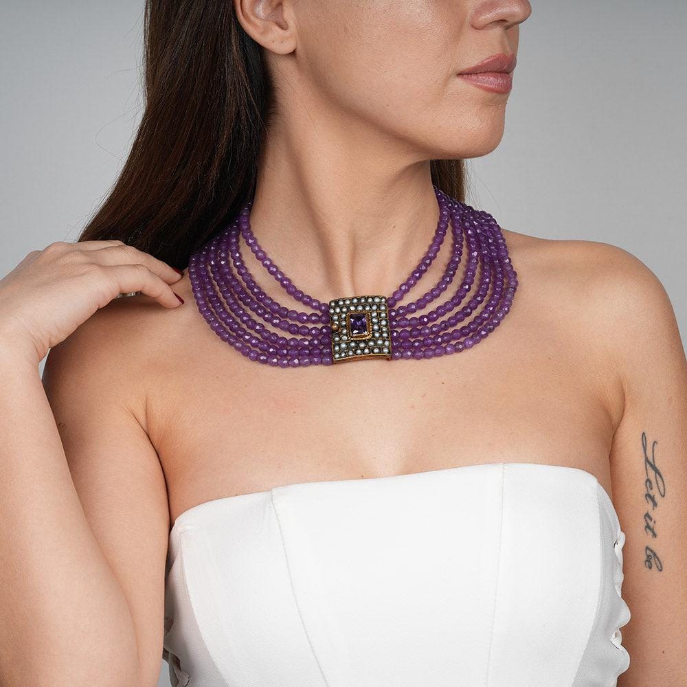 Cute Necklace, Statement Victorian Necklace, Amethyst Choker Necklace, Amethyst Necklace, Handmade Necklace, Turkish Jewelry