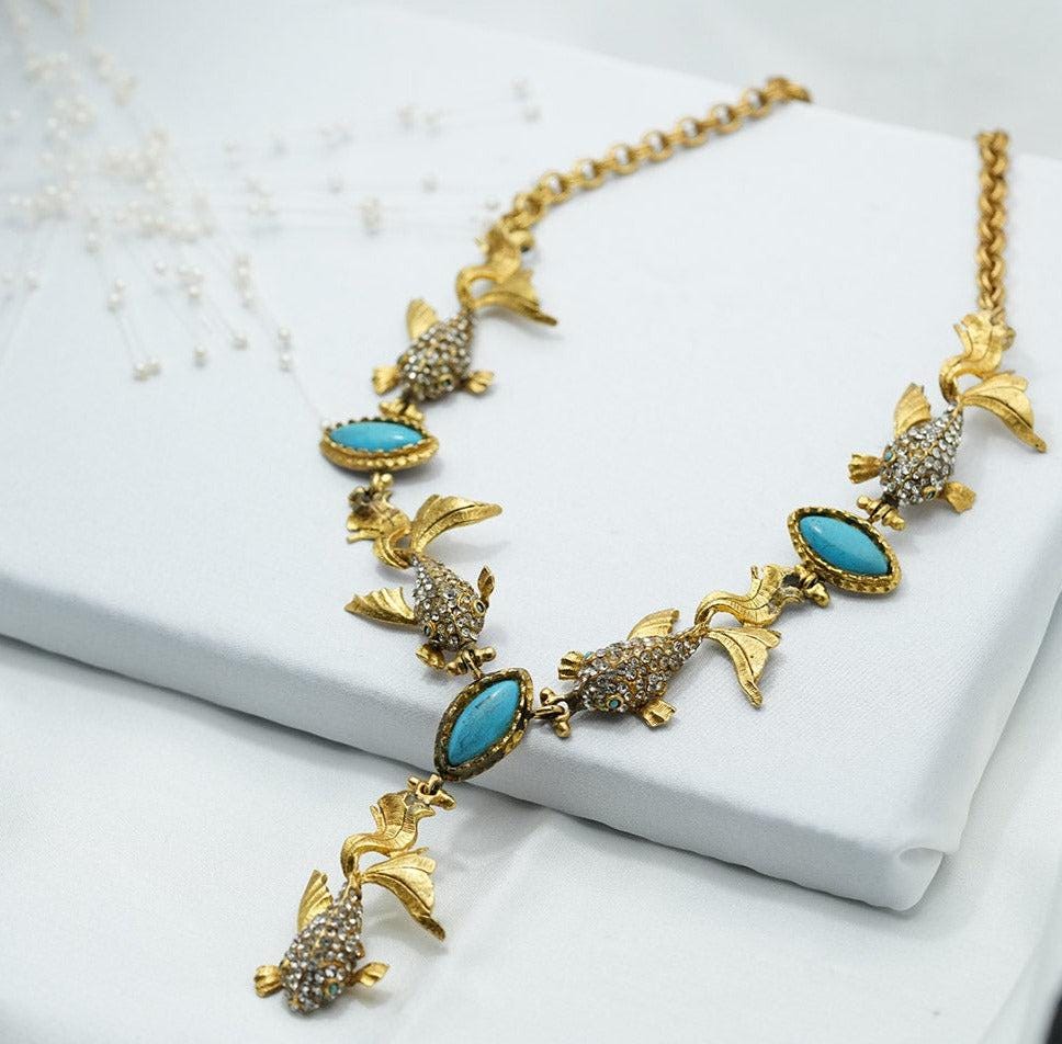 Handmade Fish Necklace, Choker Necklace for Women, Turquoise Beaded Fish Necklace, Turquoise Choker, Ottoman Style Authentic Unusua Necklace