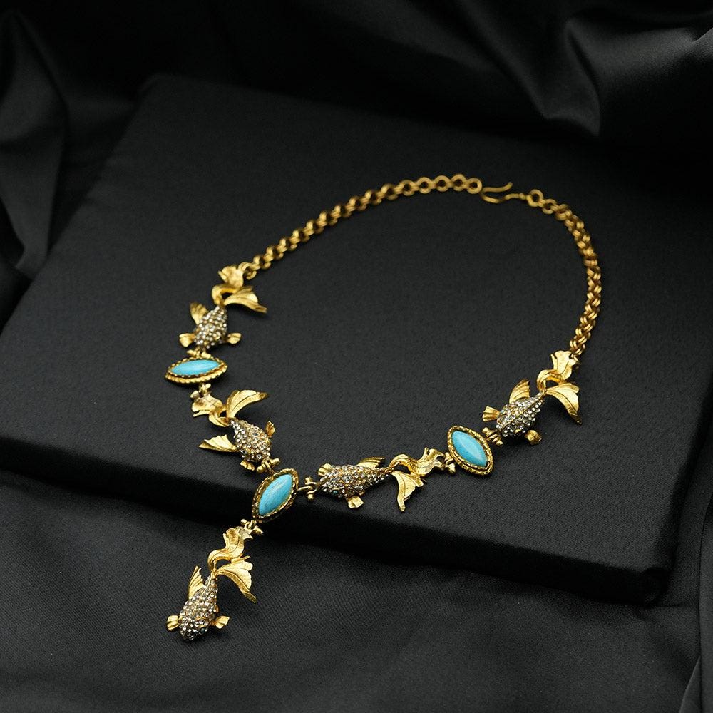Handmade Fish Necklace, Choker Necklace for Women, Turquoise Beaded Fish Necklace, Turquoise Choker, Ottoman Style Authentic Unusua Necklace