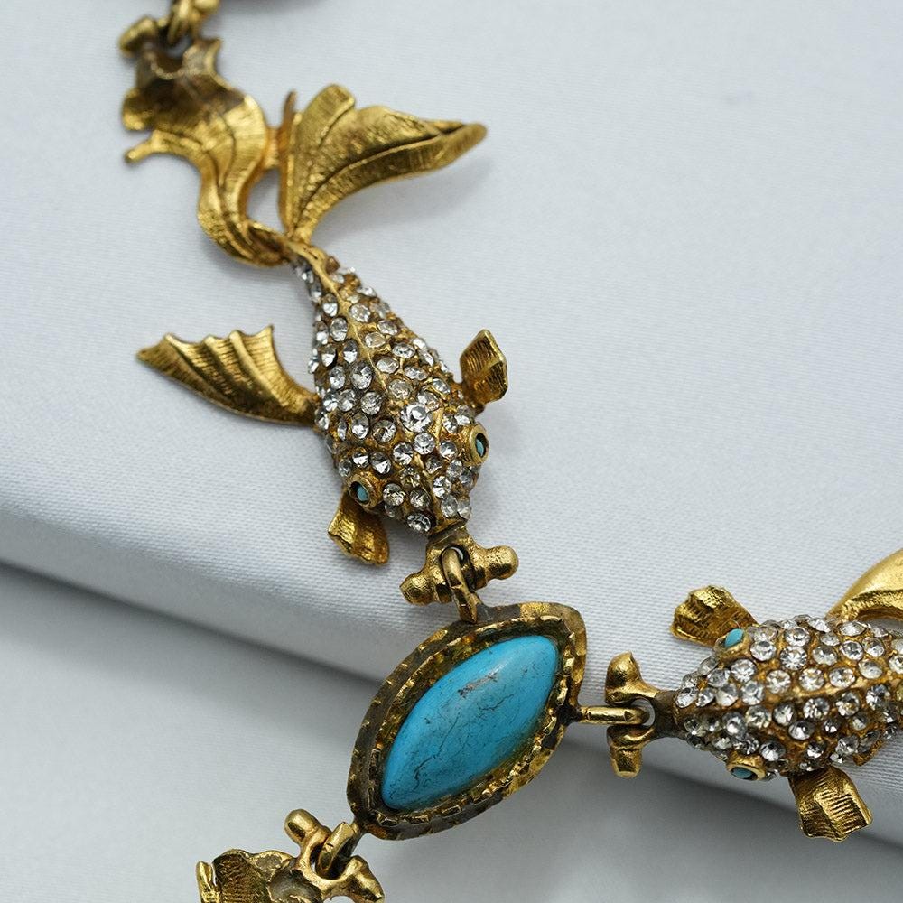 Handmade Fish Necklace, Choker Necklace for Women, Turquoise Beaded Fish Necklace, Turquoise Choker, Ottoman Style Authentic Unusua Necklace