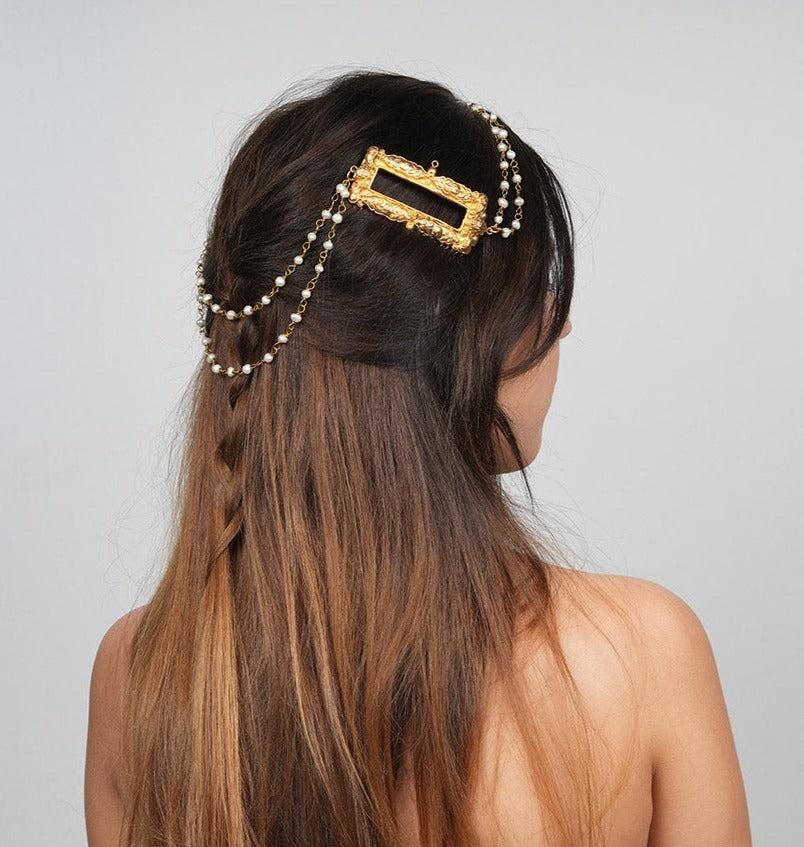 Bridal Hair Comb, Unique Helen Bridal Style Gold Bridal Hair Comb With Pearls, Gold Bridal Hair Comb, Boho Bridal Hair Comb